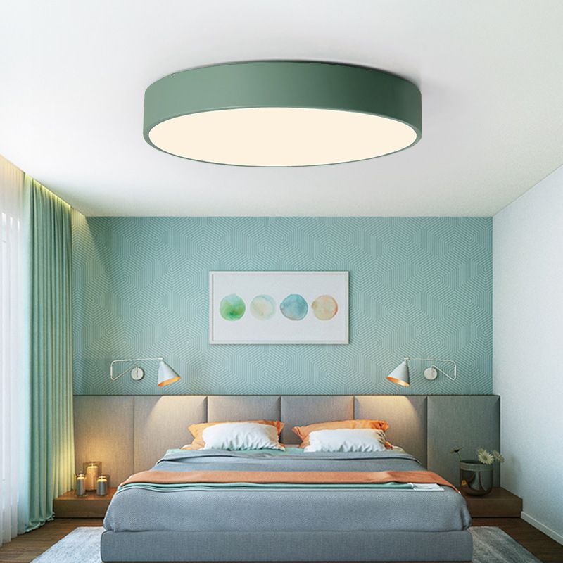 Nordic Macaron LED Round Ceiling Light Acrylic Lampshade Wrought Iron Border for Bedroom