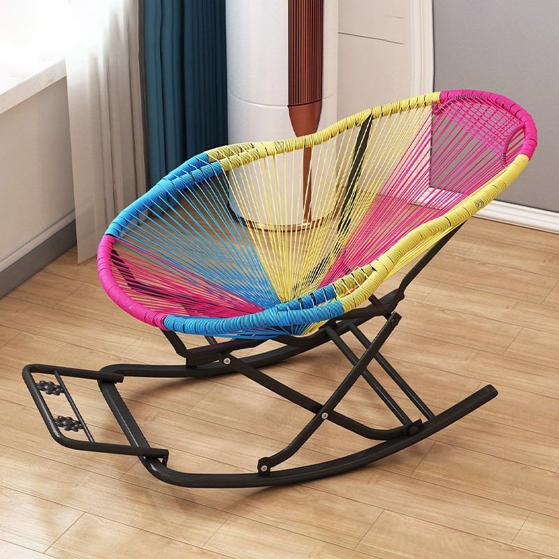 Contemporary Rocking Chair Woven Rope Rattan Rocking Chair in Living Room