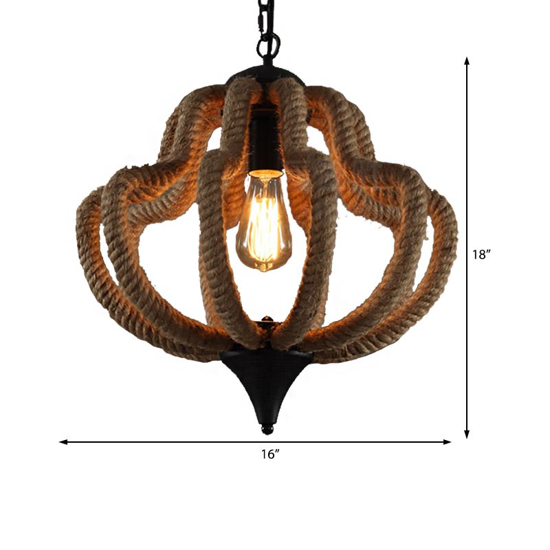 1 Light Hanging Ceiling Light with Geometric Shade Rope Industrial Dining Room Pendant Lighting in Beige