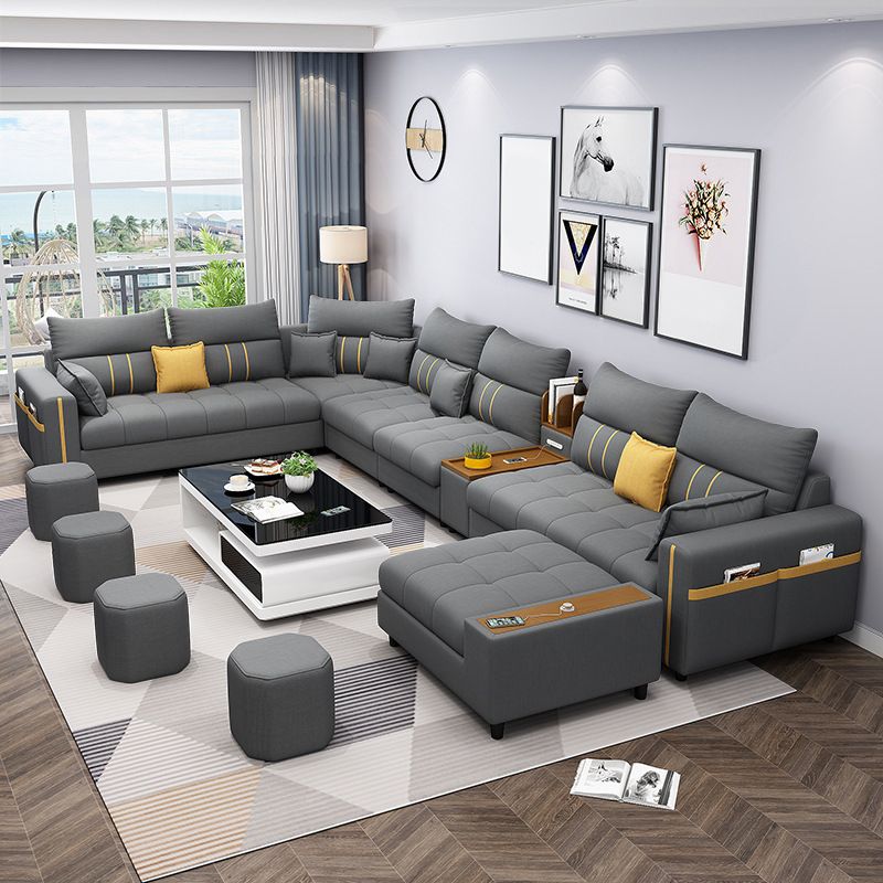 Contemporary Sectional Modular with Square Arm and Storage for 6 People