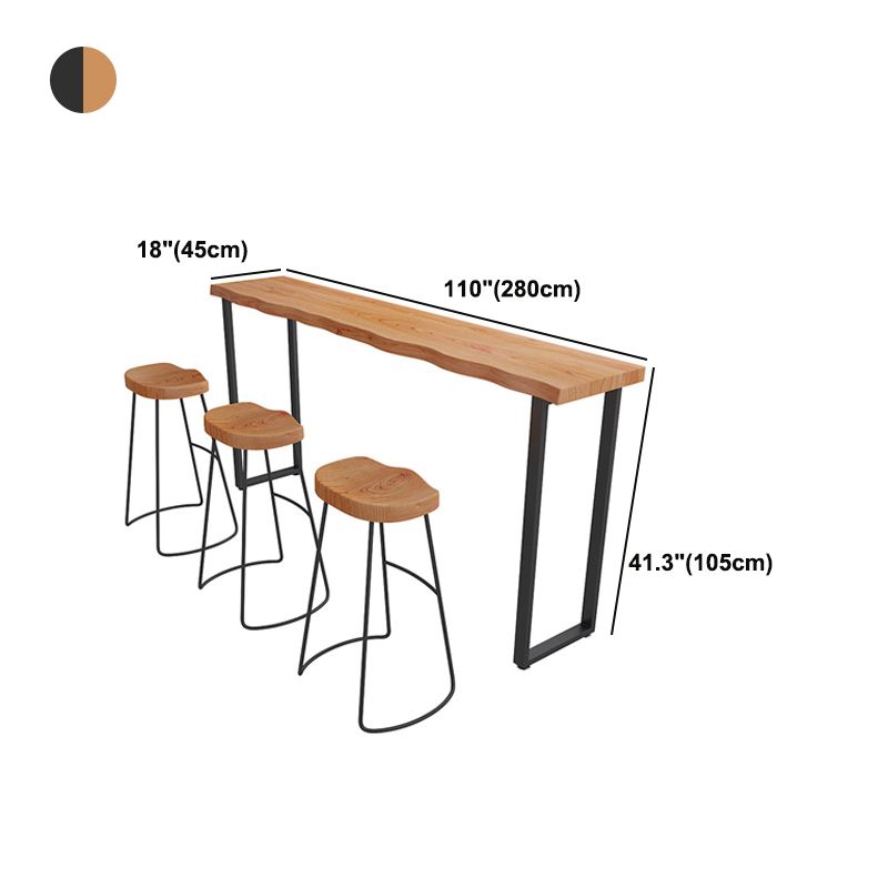 Brown Modern Style Table Pine Wood and Iron Coffee Shop Bar Table, Only Table