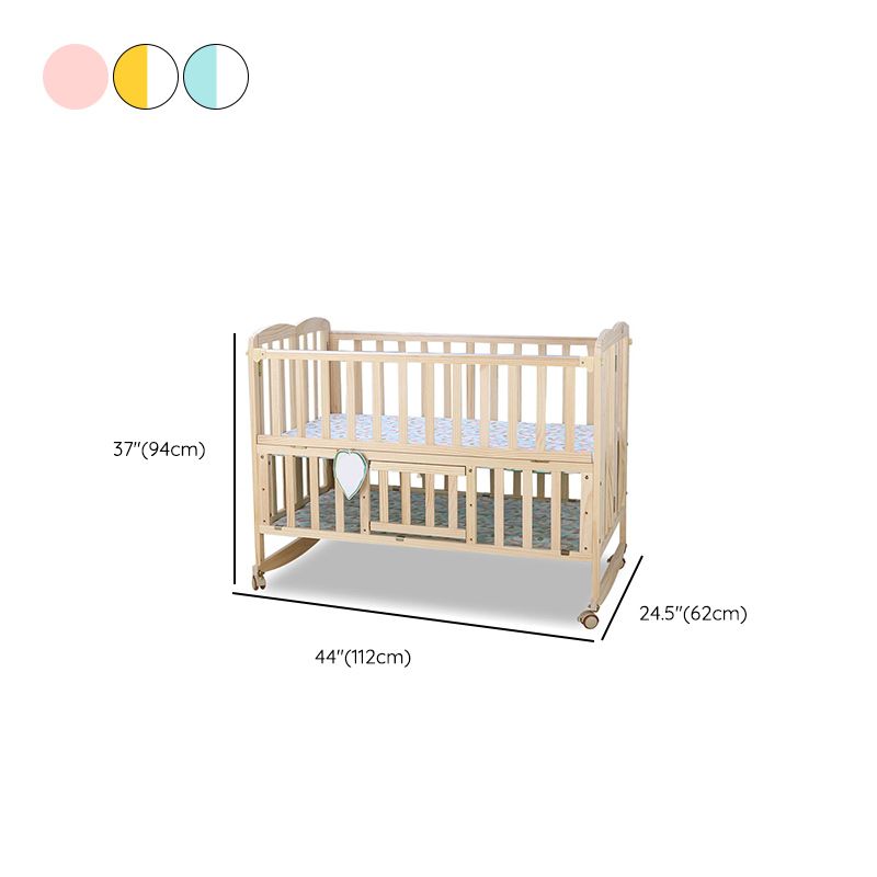 2-in-1 Folding Crib Solid Wood Mini Crib With Casters and 6-Piece Nursery Set