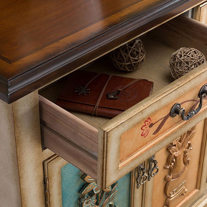 Industrial Accent Cabinet with 2 Doors and 2 Drawers in Solid Wood