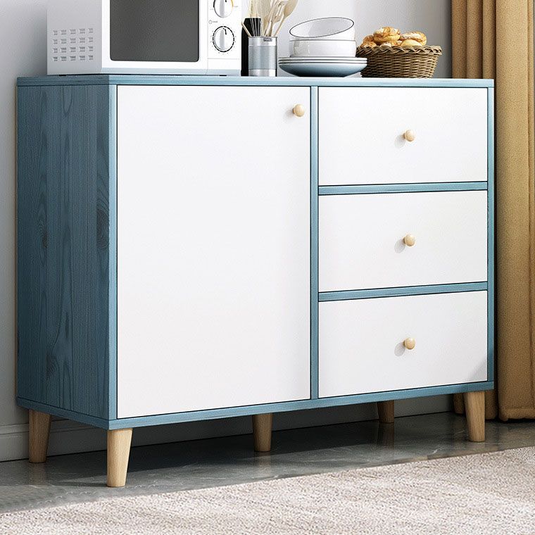 Modern Style Sideboard White Wooden Dining Server with Drawers and Doors