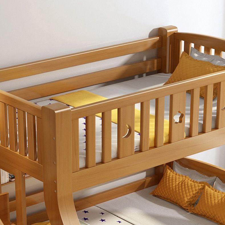 Walnut Standard Bunk Bed with Twin Trundle Solid Wood High Bunk Bed