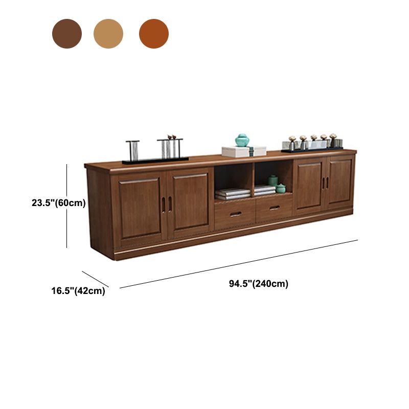 Traditional Solid Wood TV Console Open Storage TV Stand with Cabinet