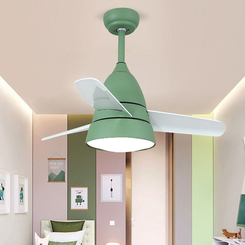 Conical LED Ceiling Fan Lamp Nordic Metal Bedroom Semi Flush Mount Ceiling Light