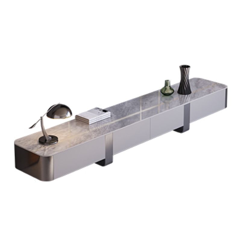 Glam Gray TV Console Enclosed Storage Stone Media Console with Drawers for Home