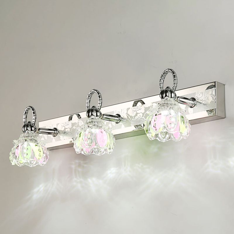 Traditional Shaded Bathroom Light Fixture Chrome Metal and Glass Bath Sconce