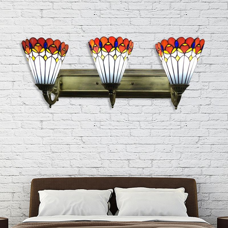 Rustic Tiffany Peacock Wall Light Stained Glass 3 Bulbs Orange Wall Lamp for Dining Room