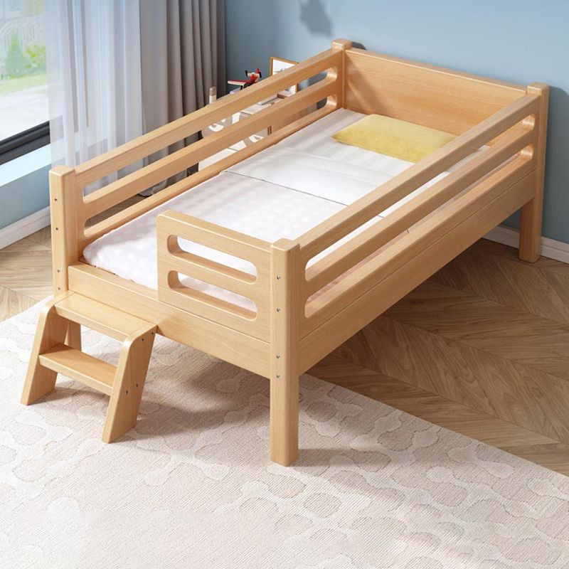 Solid Wood Baby Crib Modern Beech Nursery Bed with Guardrails