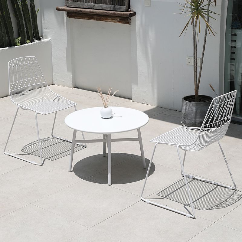 Modern Dining Side Chair in White Metal Outdoors Dining Chairs