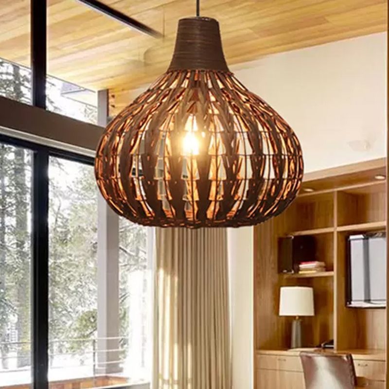 Hand-Woven Rattan Gourd Hanging Pendant Lamp Rustic 1 Light Hanging Fixture for Restaurant