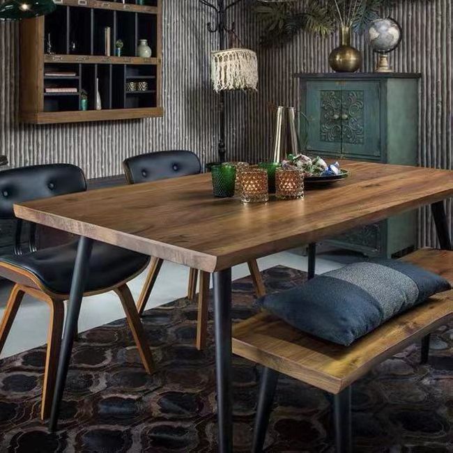 Minimalistische vaste houten rechthoekige vorm eettafel bruine keuken eettafel met 4 potenbasis