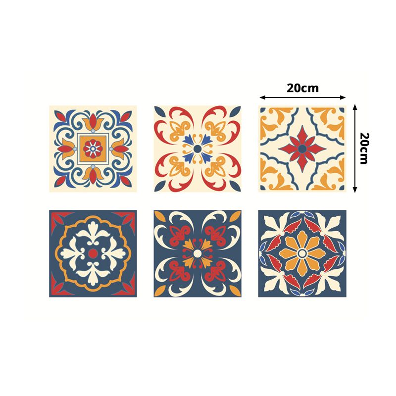 Self-Adhesive Boho Flower Wallpapers Red-Yellow-Blue Washroom Wall Decor, 5.2-sq ft