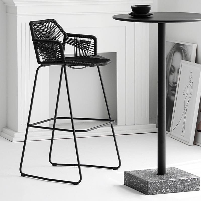 Rattan Dining Arm Chair Contemporary Dining Chair with Black Base