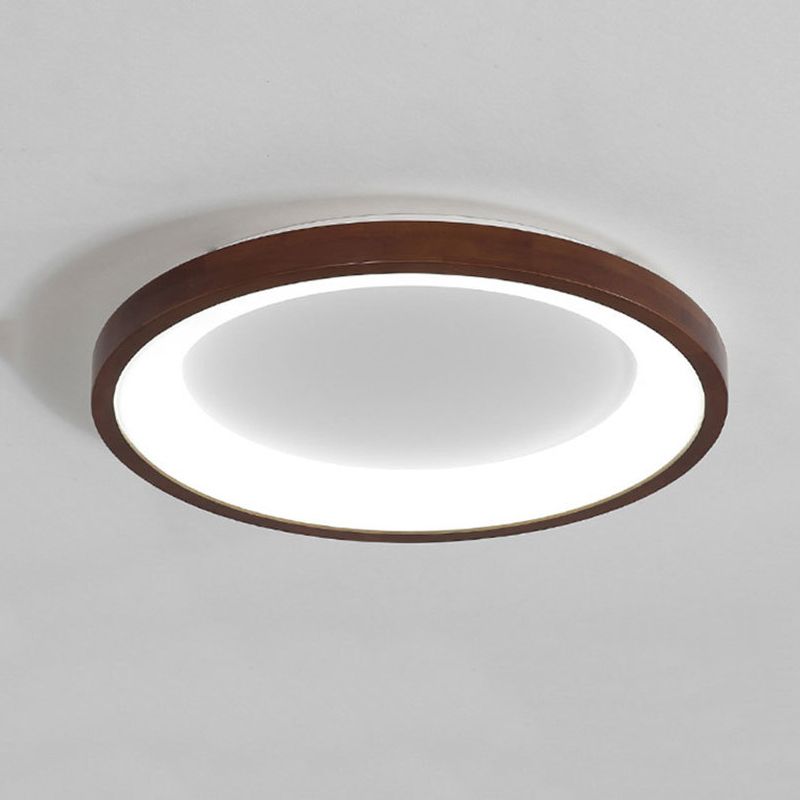 Round Shape Flush Mount Modern Style Wood 1 Light Flush Ceiling Light in Brown