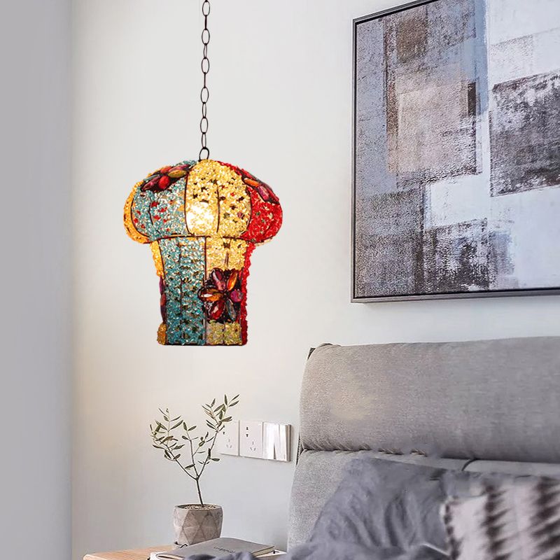 Paddestoel metalen hangende hangers decoratief 1 lamp slaapkamer plafondlamp in geel/blauw