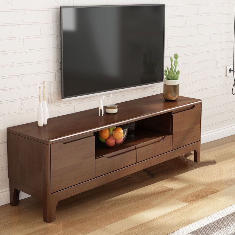 Modern Rubber Wood TV Stand Console Open Storage TV Stand with 2 Doors , 15" D X 19" H