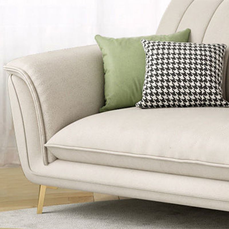 Contemporary White Sofa Waterproof Sewn Pillow Back Couch with Metal Legs