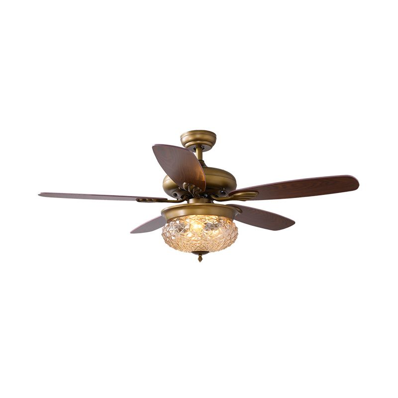 48"/52" W Antique Brass 3 Lights Ceiling Fan Lamp Classic Style Prismatic Glass Domed Semi Flush Mount Lighting