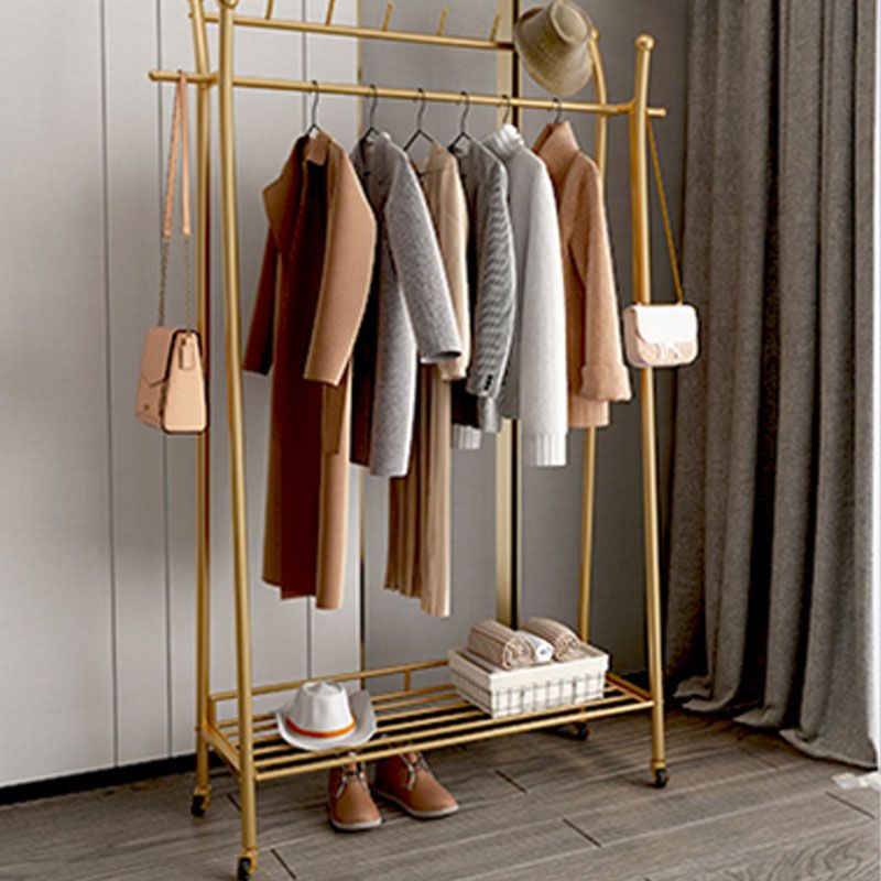 Contemporary Coat Rack Metal Framed Hanging Rail Storage Shelving and 2 Hooks Hall Stand