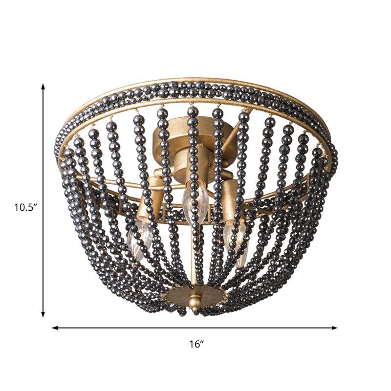 Savoir traditionnel ombragé Crystal Flush Mount 3 Lumière Chambre Ceiling Lamp à Brass