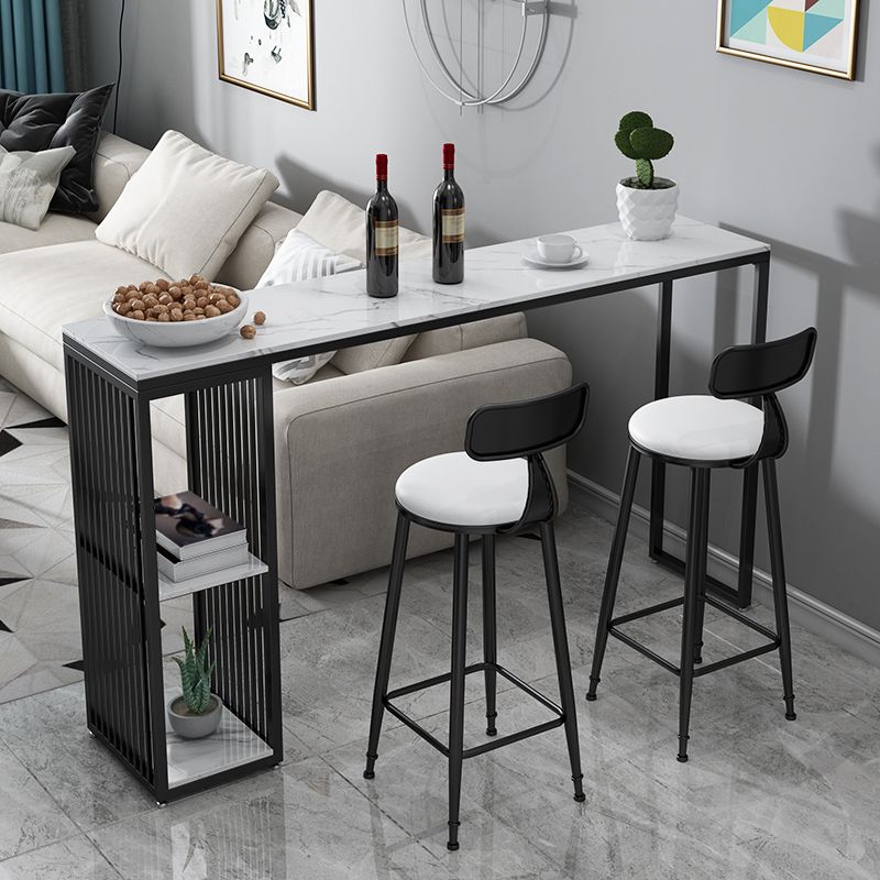 Glam Iron Bar Dining Table with Faux Marble Top Indoor Bistro Table with Shelf