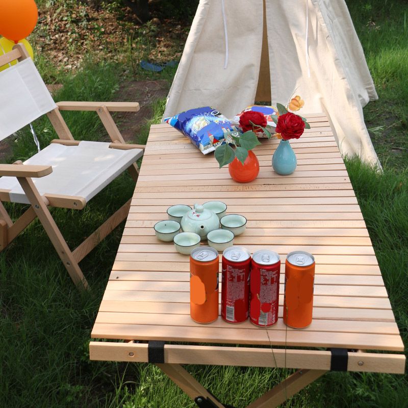 Solid Wood Outdoor Folding Table Modern Style Natural Camping Table