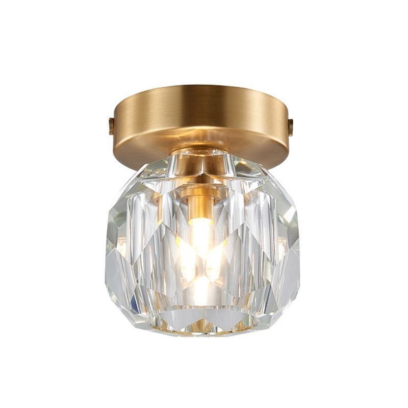 1-Light Crystal Mini Ceiling Light 4.3" Wide Brass Traditional Style Flush-mount Lamp for Aisle Corridor