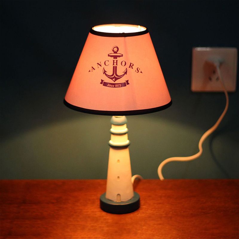 One Bulb Tapered Shade Desk Light with Anchor Nautical Resin Reading Light in Red for Study Room