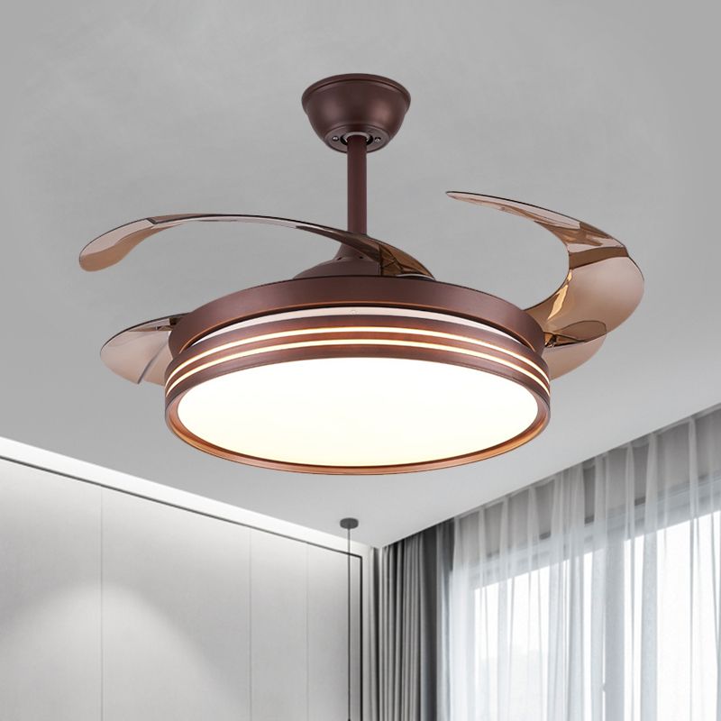 Trommel 4 messen semi -flush mount lamp moderne metalen koffie/wit/gouden led hangende ventilatorlicht, 42 "breed