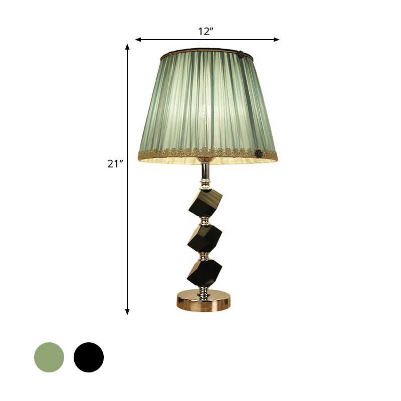 Red/Green Barrel Table Lamp Contemporary 1 Bulb Beveled Crystal Nightstand Light with Braided Trim