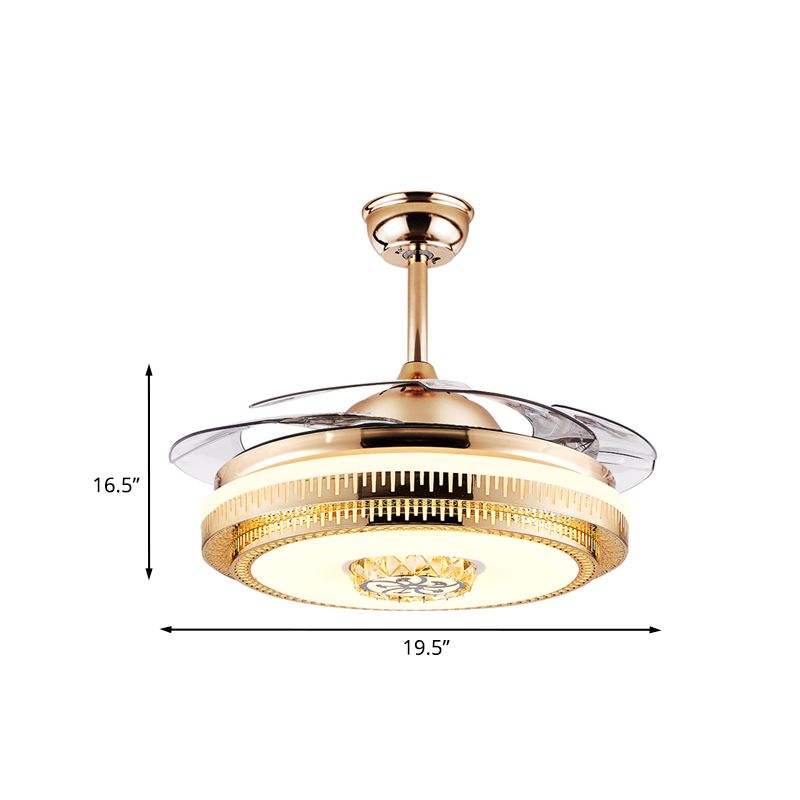 Gouden ringen Semi Flush Mount Light Postmoderne metalen salon 19,5 "brede LED-ventilatorverlichting met 4 heldere messen