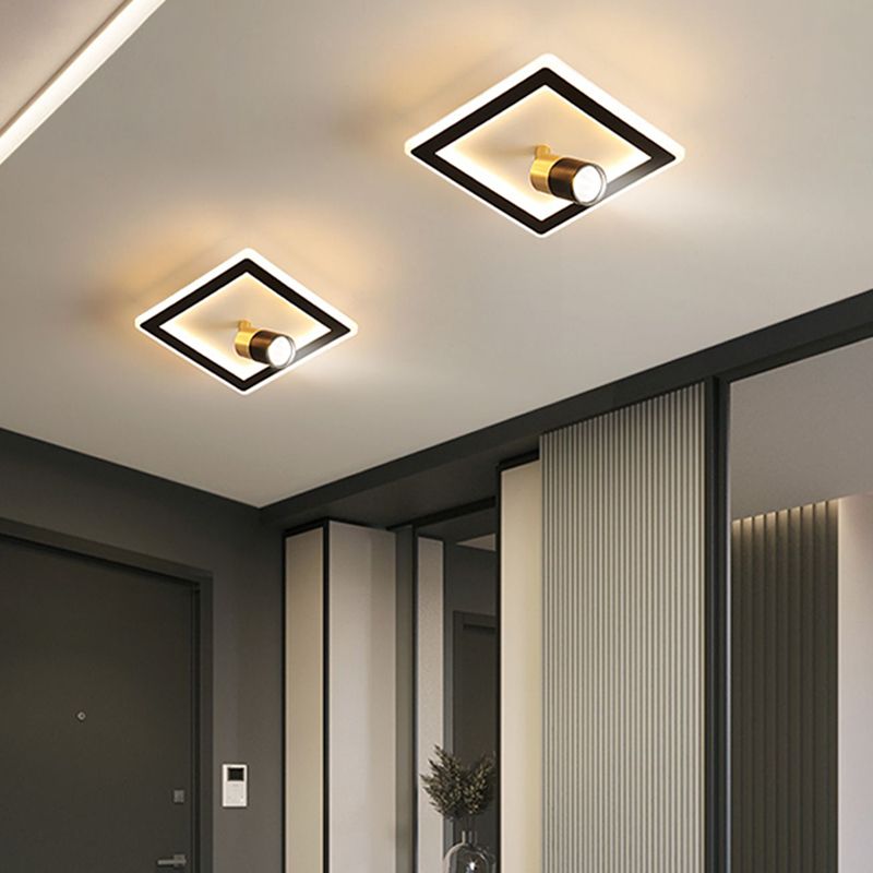 Metal Geometric Shade Flush Ceiling Light Modern 1 Light Flush Mount Fixture in Black