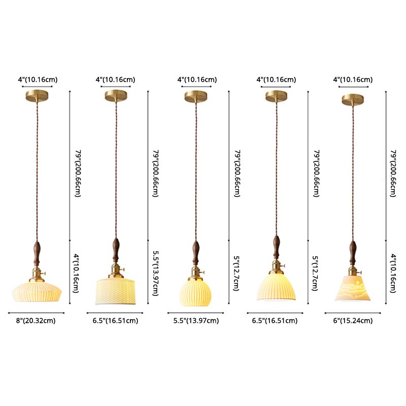 Keramische gearceerde hangende lamp vintage 1 kop eetkamer ophanging licht in messing