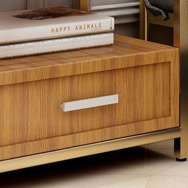 Wooden and Metal Bedside Cabinet Modern Minimalist Open Bedside Table with Legs