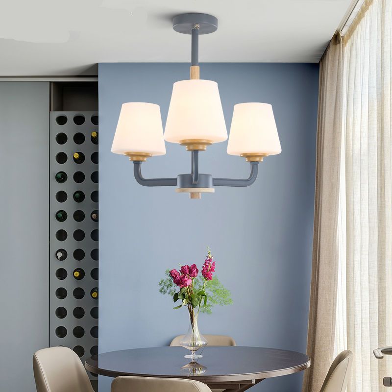 Cone Chandelier Light Fixture Modernism White Glass 3/5/6 Lights Hanging Ceiling Light in Grey/White/Green for Bedroom