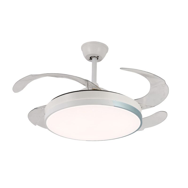 LED Contemporary Fan Ceiling Fixture Metal and Acrylic Ceiling Fan in White