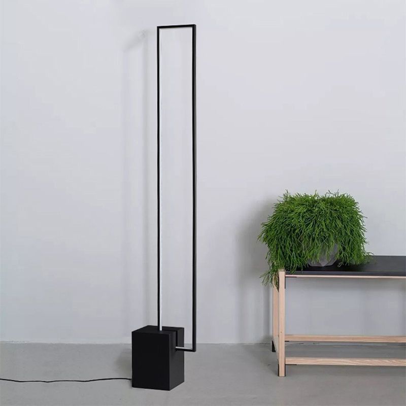 Minimalist Rectangular Standing Light Metallic Living Room LED Floor Light in Black