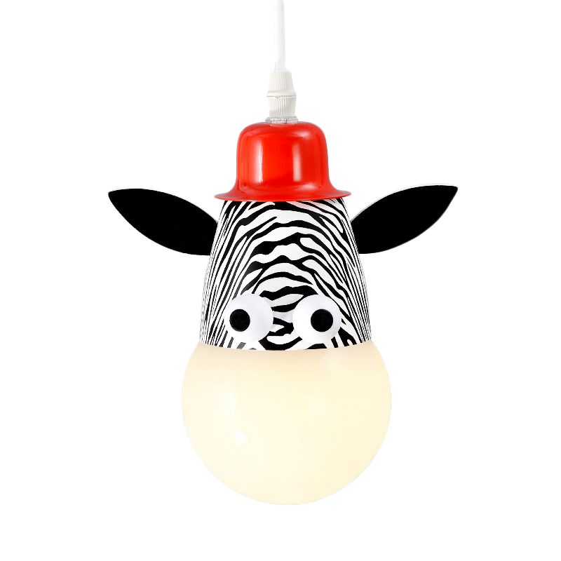 Kids Horse/Giraffe/Monkey Pendant Lamp White Glass 1-Head Children Bedroom Suspended Lighting Fixture