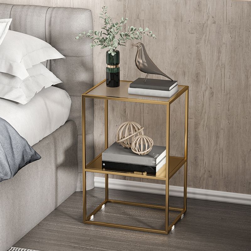 Industrial Lower Shelf Nightstand Glass Top Bedside Cabinet for Bedroom