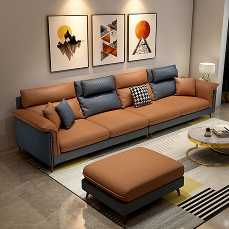 Stain-Resistant Pillowed Back Cushions  Sectional Square Arm Sofa with Ottoman Included