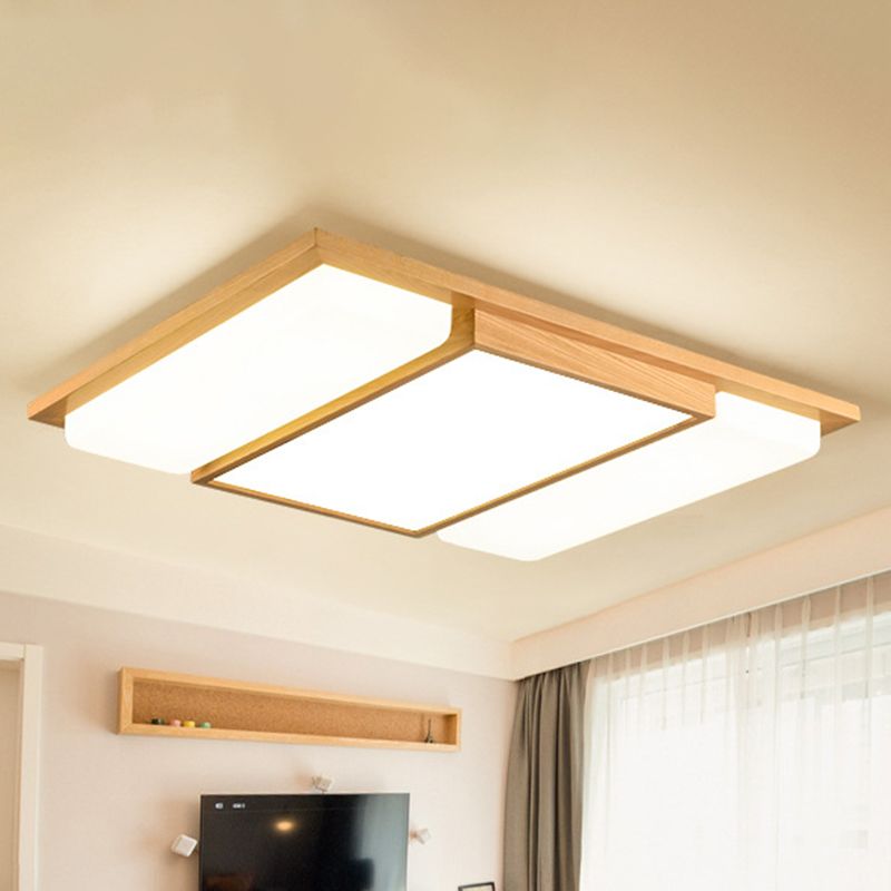 Rectangle Shaped Living Room Flush Light Wood Japanese LED Flush Ceiling Light Fixture