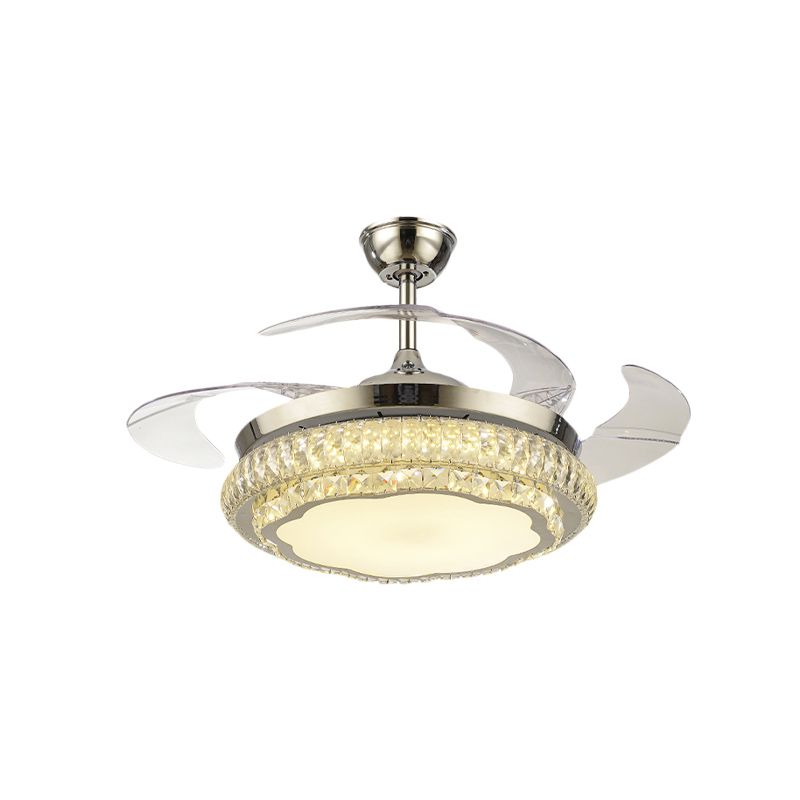 Ronde kristal spoelventilator met 4 bladen Minimalistische woonkamer 42,5 "W LED Semi Flush Light in zilver