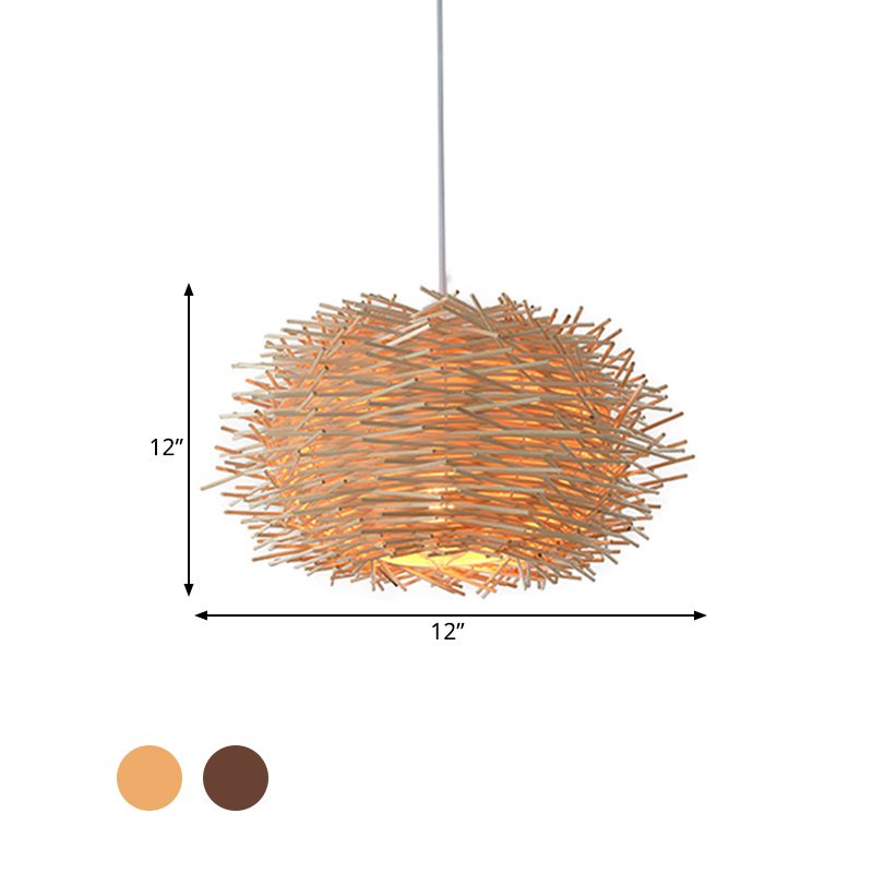 Wood Bird Nest Hanging Light Farmhouse Single Light Luminaire Lighting in Brown/Wood  for Cafe Restaurant