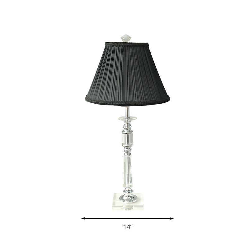 Pleated Shade Fabric Night Lamp Minimalism 1 Light Bedroom Nightstand Light in Black with Crystal Base