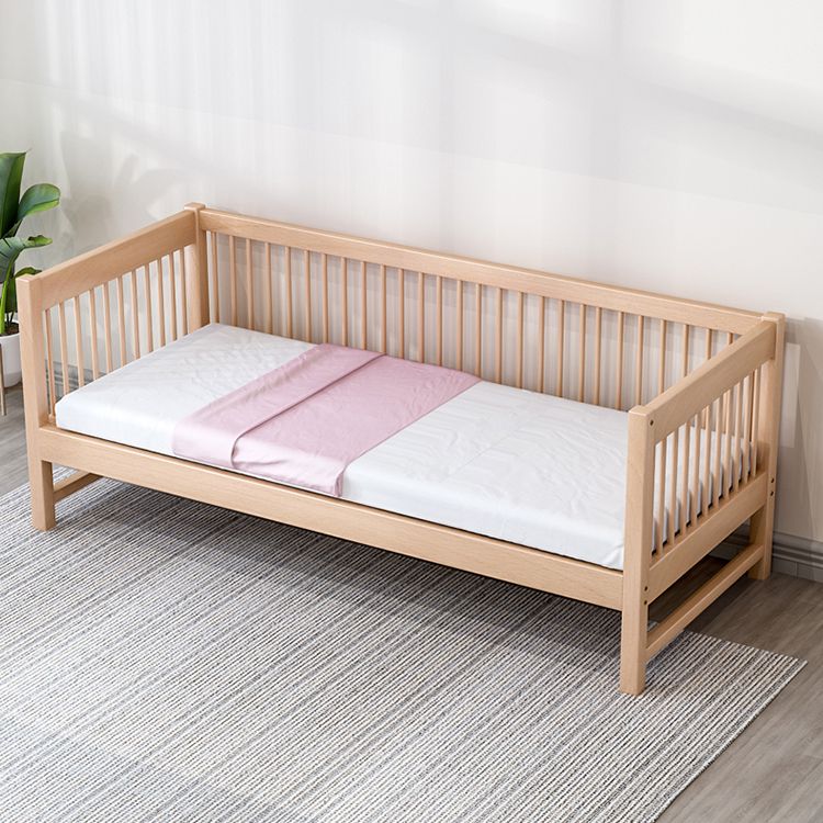 Scandinavian Beech Wood Nursery Crib Standard Size Crib with Guardrail