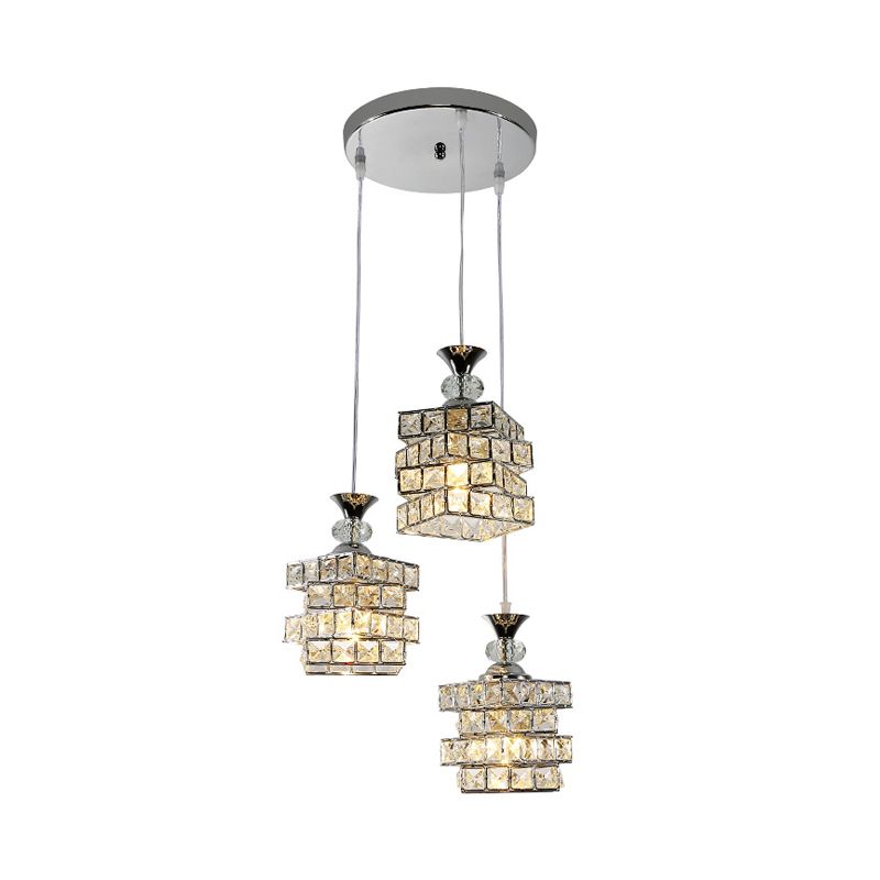 4 couches Crystal Block Pendant lampe de lampe simple Finition argentée simple Light Multi-plafond