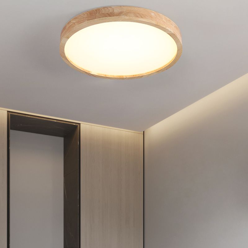 Modern Wood LED Flush Mount Geometric Shape Ceiling Light with Acrylic Shade for Study